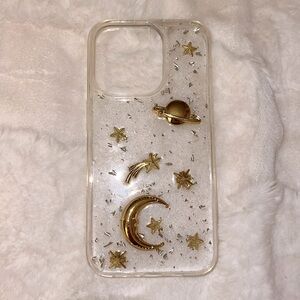 NEW Clear iPhone 13 Pro Phone Case with Gold Stars Comets Moon Saturn 💫 🌙 🌟
